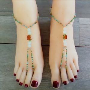 Turquoise and Neutral Multicolor Barefoot Sandals